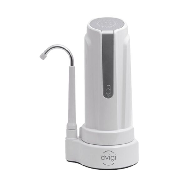 Purificador de agua DVIGI AS PLUS sobre mesada, blanco y plata