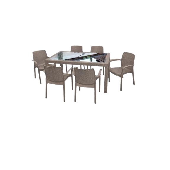 Combo mesa Indonesia vidrio y 6 sillas Guinea capuchino
